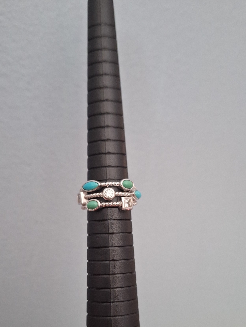 Joseph Esposito Sterling Silver Turquoise 3 Stacked Ring - Green/Blue Accents